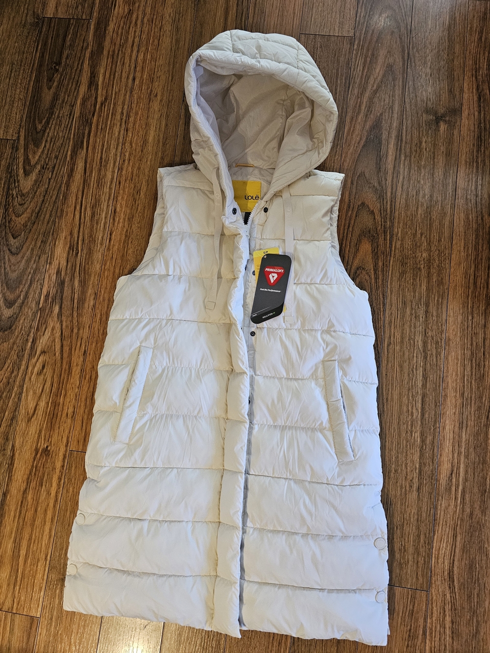 Lole White Quilted Hooded Long Puffer Vest
